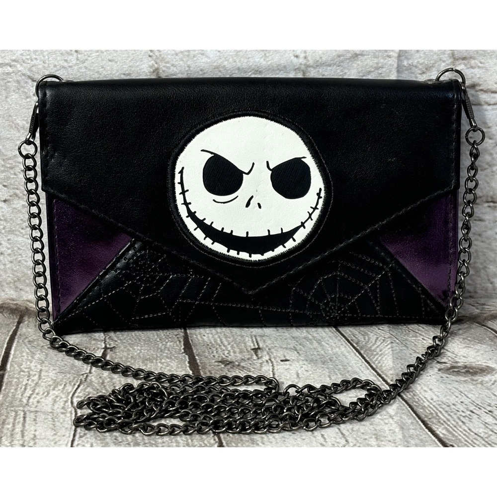 Nightmare Before Christmas Jack Purse Purple Black Clutch w/ Chain‎